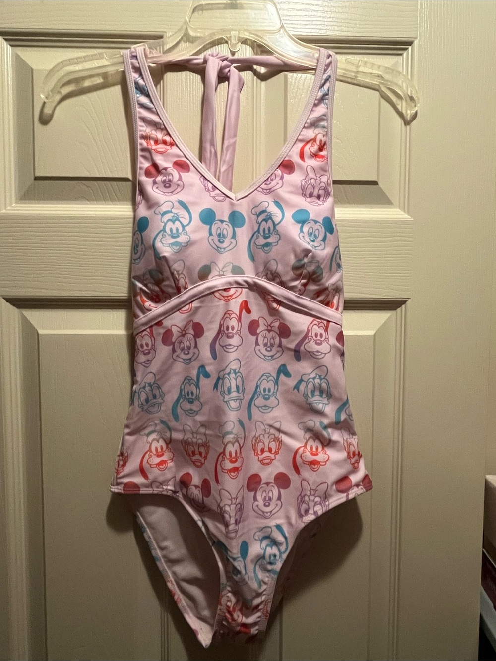 Disney Pink One-Piece Swimsuit with Multicolor Character Faces